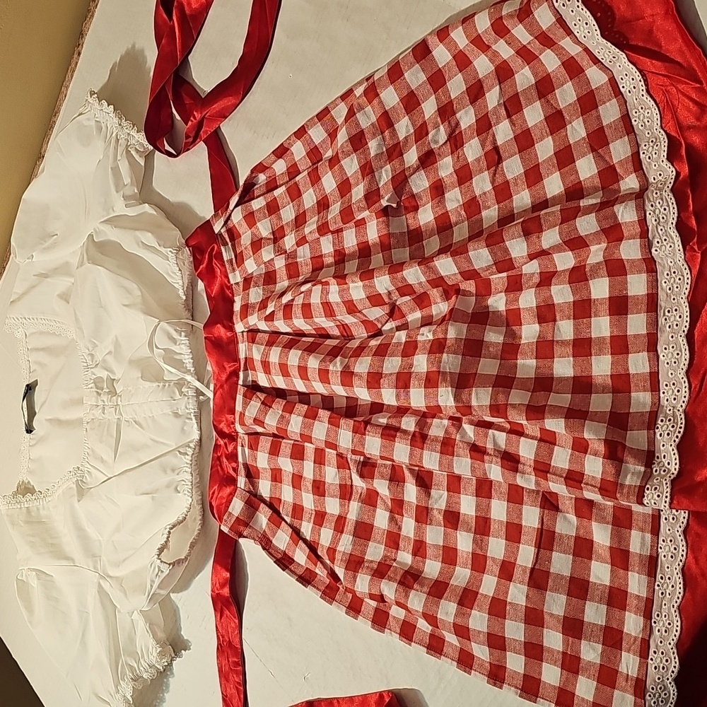 Scarlett Darkness Red and White Checkered Apron with Blouse Size Large